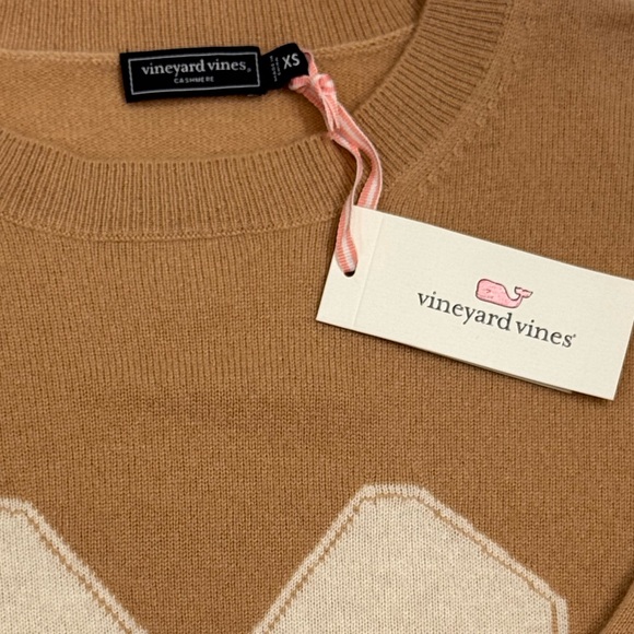 NWT Vineyard Vines Camel 100% Cashmere Pickleball Intarsia Sweater Size: XS - Picture 9 of 13